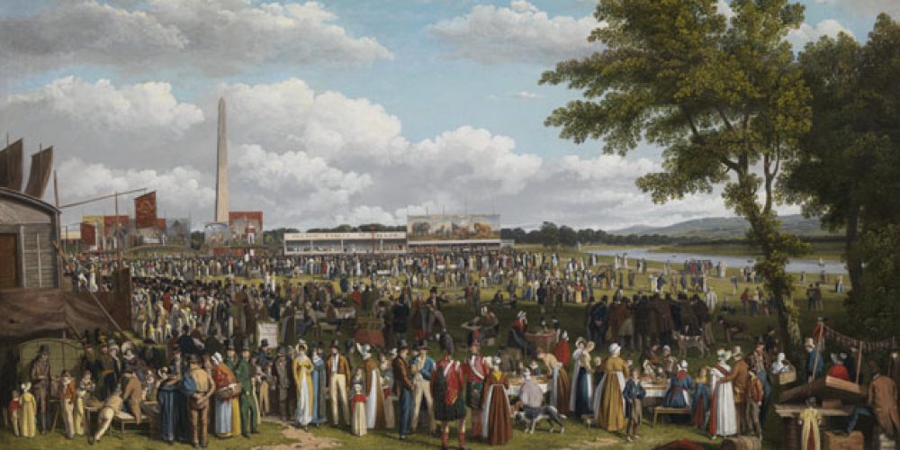 3718

PAINTINGS
painting
Glasgow Fair, c.1819-22
Knox, John (1776-8-1845, Scottish)
Scotland, Glasgow (place associated)
oil on canvas
overall: 876 mm x 1473 mm (unframed); 1080 mm x 1689 mm (framed)

Painting entitled 'Glasgow Fair, c.1819-22' by John Knox.